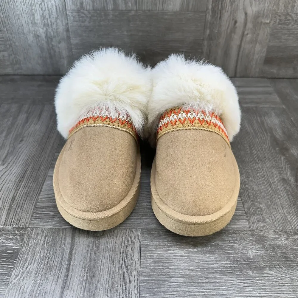 Hurley Kimmie-T Slippers Kids Size 9 Tan Faux Fur Cozy Moccasin NEW